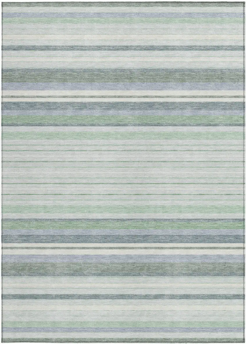 Mint Green And Ivory Striped Washable Indoor Outdoor Area Rug Photo 5