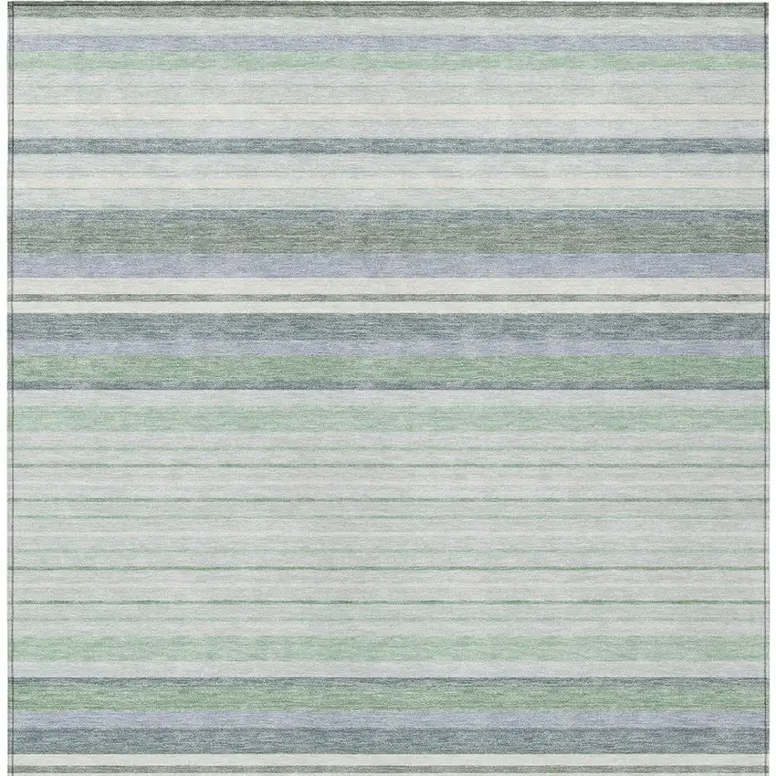 Mint Green And Ivory Striped Washable Indoor Outdoor Area Rug Photo 4