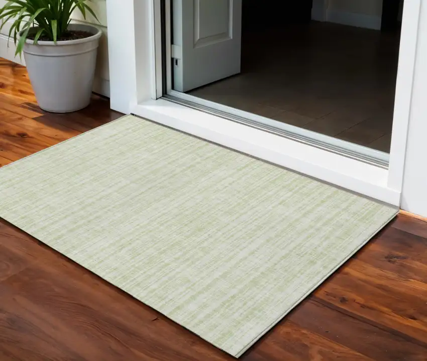 Mint Green And Ivory Striped Washable Indoor Outdoor Area Rug Photo 1