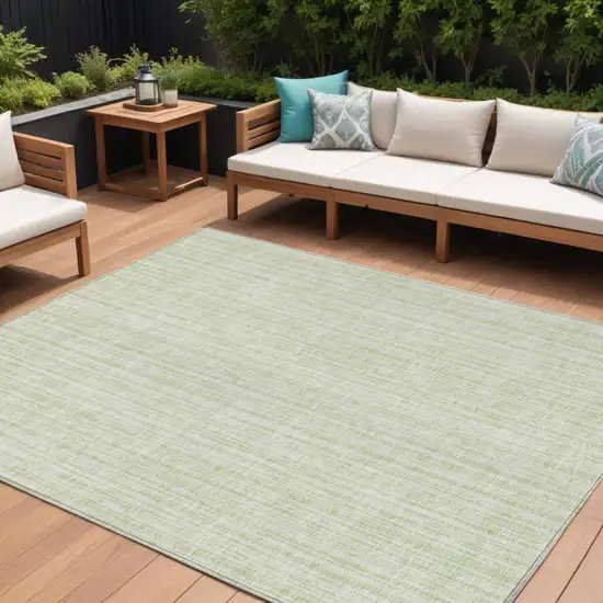 Mint Green And Ivory Striped Washable Indoor Outdoor Area Rug Photo 1