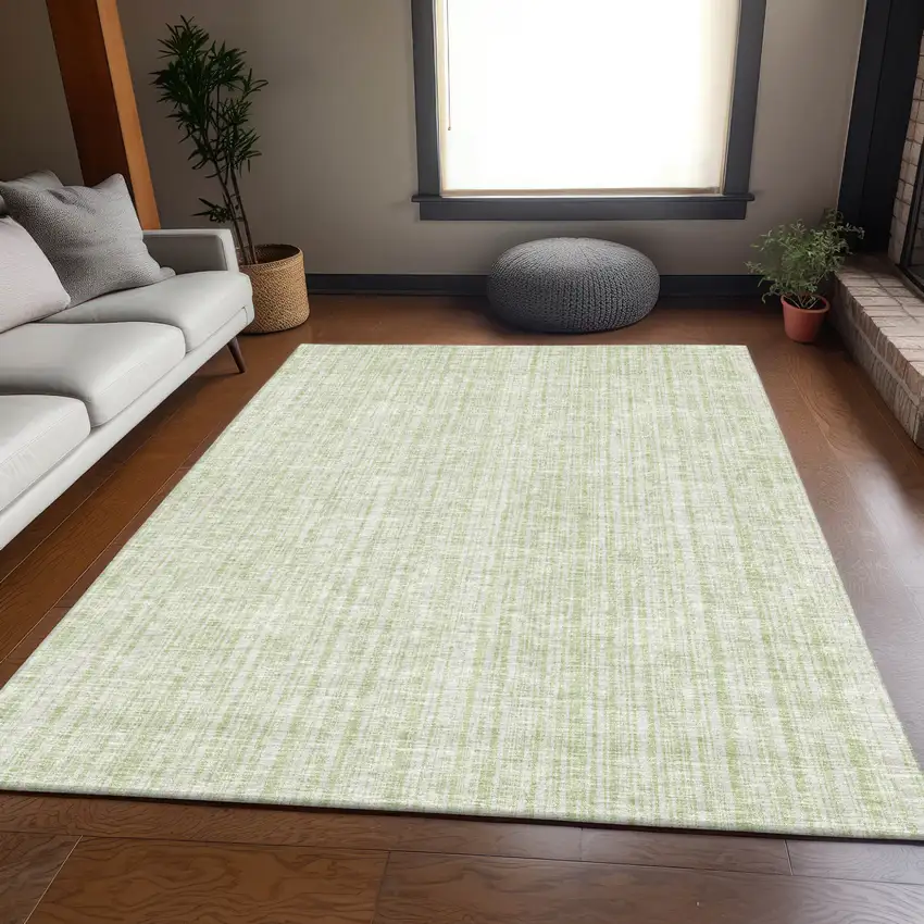 Mint Green And Ivory Striped Washable Indoor Outdoor Area Rug Photo 7