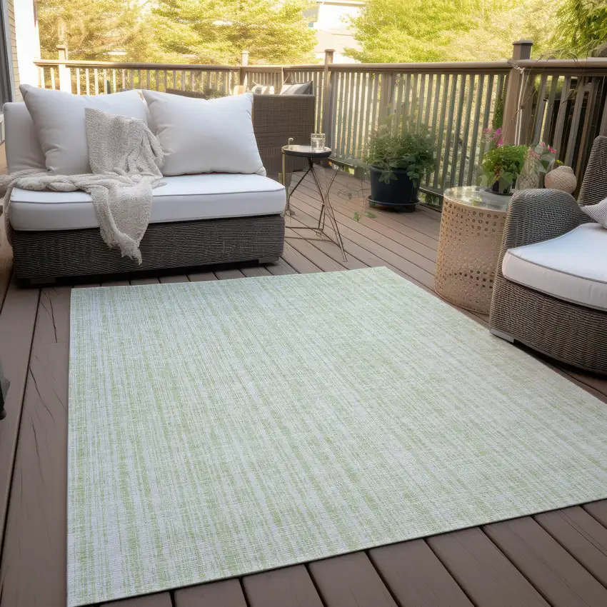 Mint Green And Ivory Striped Washable Indoor Outdoor Area Rug Photo 9