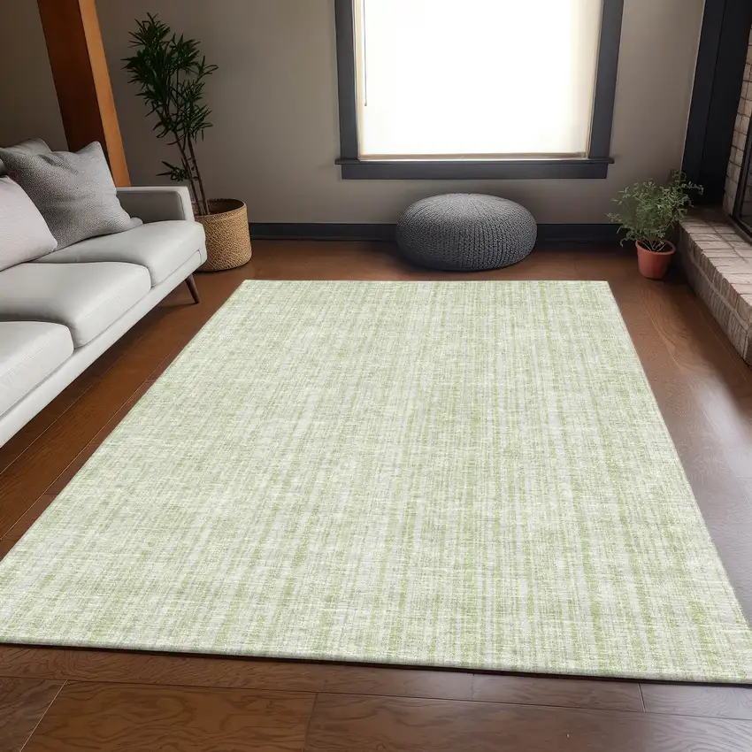 Mint Green And Ivory Striped Washable Indoor Outdoor Area Rug Photo 7