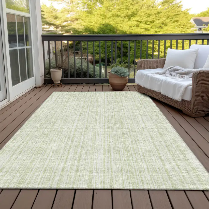 Mint Green And Ivory Striped Washable Indoor Outdoor Area Rug Photo 6