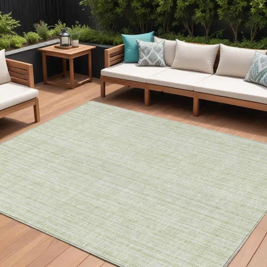 Mint Green And Ivory Striped Washable Indoor Outdoor Area Rug Photo 1