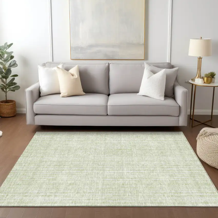 Mint Green And Ivory Striped Washable Indoor Outdoor Area Rug Photo 8