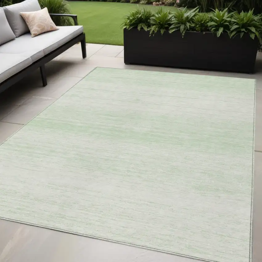 Mint Green And Ivory Striped Washable Indoor Outdoor Area Rug Photo 1