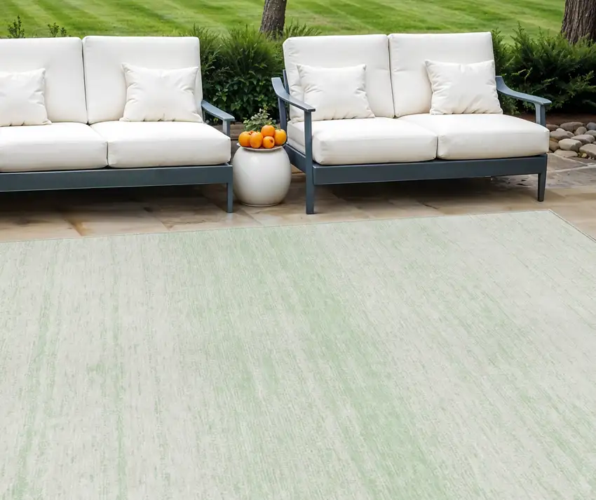 Mint Green And Ivory Striped Washable Indoor Outdoor Area Rug Photo 1
