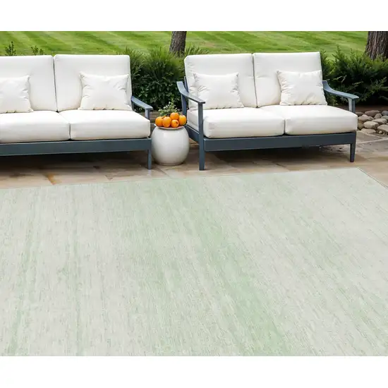 Mint Green And Ivory Striped Washable Indoor Outdoor Area Rug Photo 1