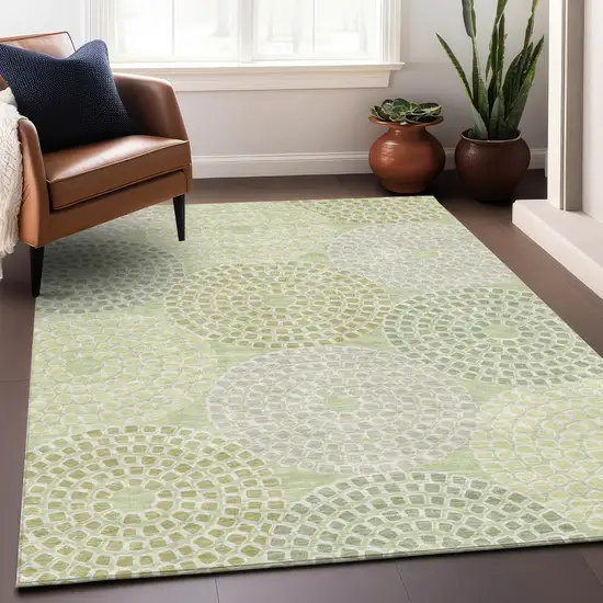 Mint Green And Light Purple Geometric Washable Indoor Outdoor Area Rug Photo 9