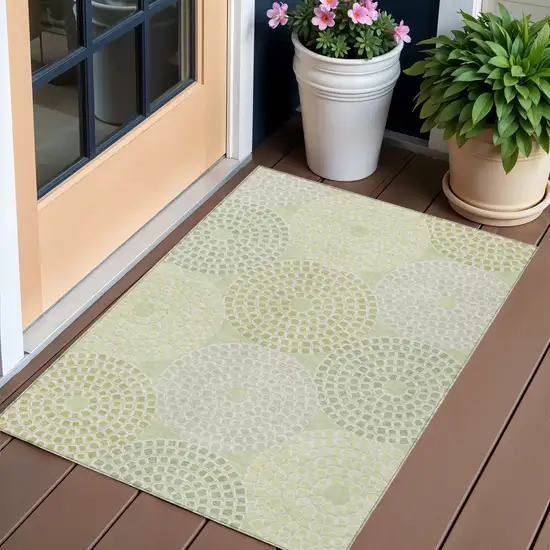 Mint Green And Light Purple Geometric Washable Indoor Outdoor Area Rug Photo 1