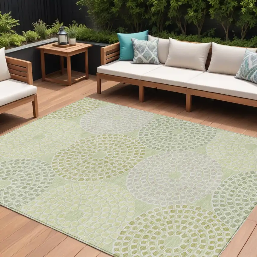 Mint Green And Light Purple Geometric Washable Indoor Outdoor Area Rug Photo 1