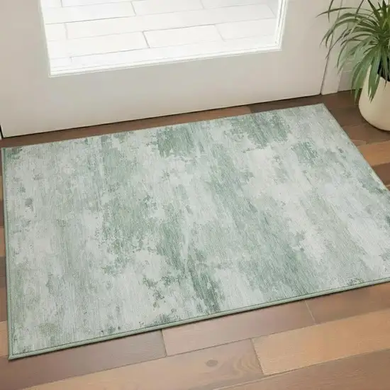 Mint Green And Pale Aqua Abstract Washable Area Rug With UV Protection Photo 2