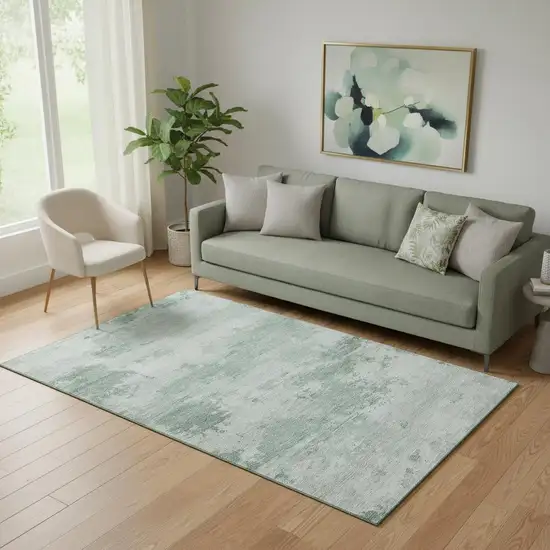 Mint Green And Pale Aqua Abstract Washable Area Rug With UV Protection Photo 2