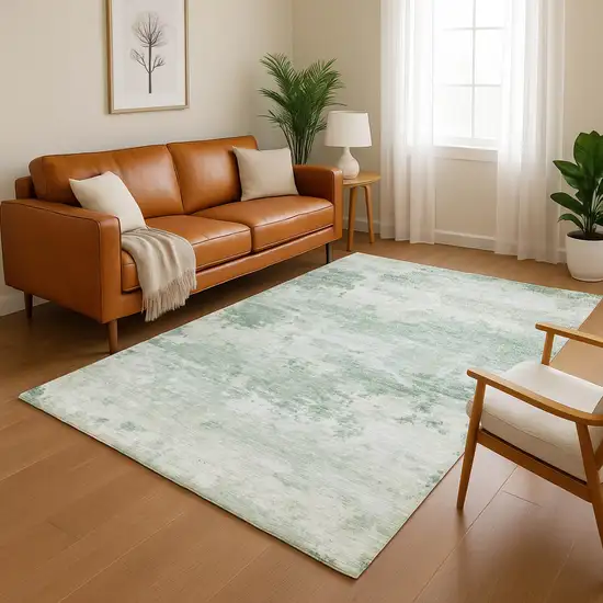 Mint Green And Pale Aqua Abstract Washable Area Rug With UV Protection Photo 5