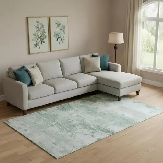 Mint Green And Pale Aqua Abstract Washable Area Rug With UV Protection Photo 2