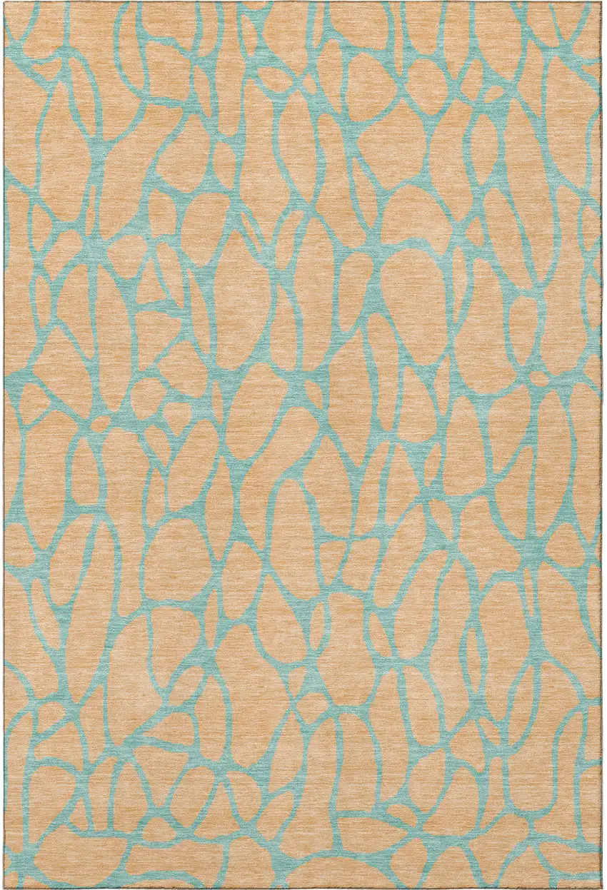 Mint Green And Peach Geometric Washable Area Rug With UV Protection Photo 3