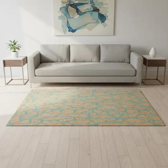 Mint Green And Peach Geometric Washable Area Rug With UV Protection Photo 2