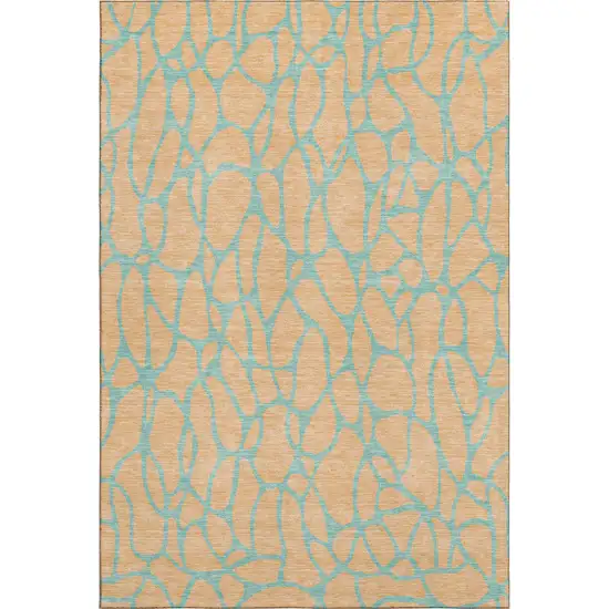 Mint Green And Peach Geometric Washable Area Rug With UV Protection Photo 1