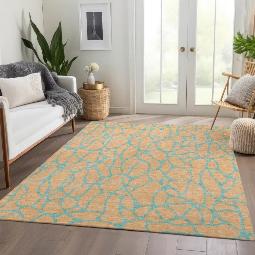 Mint Green And Peach Geometric Washable Area Rug With UV Protection Photo 5