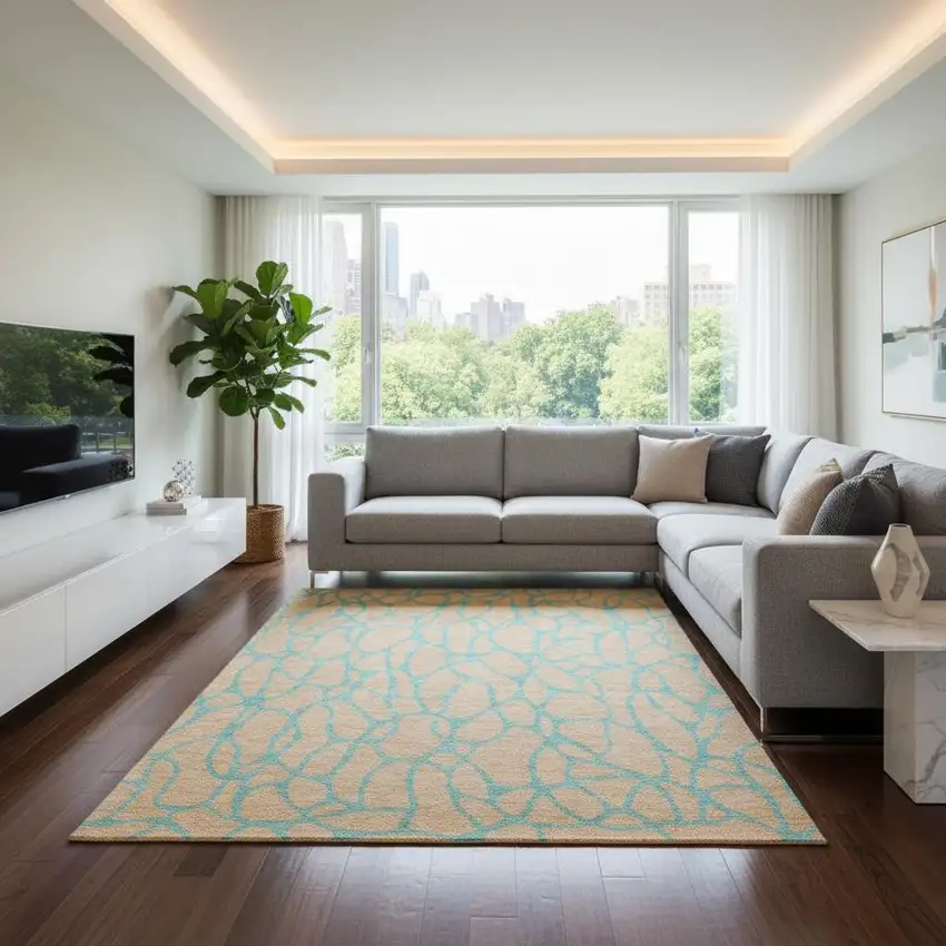 Mint Green And Peach Geometric Washable Area Rug With UV Protection Photo 2