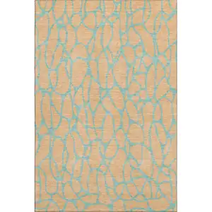 Photo of Mint Green And Peach Geometric Washable Area Rug With UV Protection