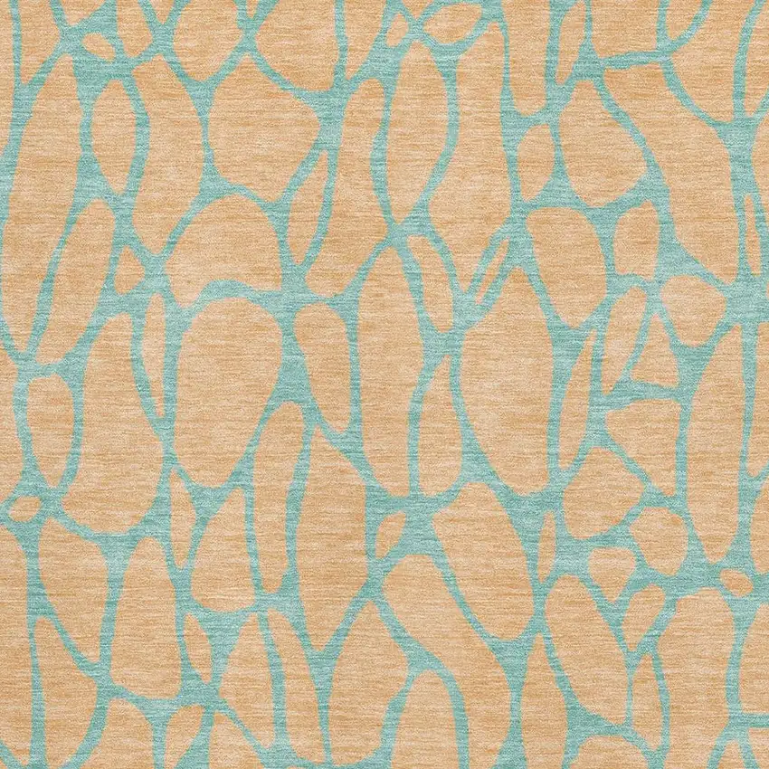 Mint Green And Peach Geometric Washable Area Rug With UV Protection Photo 2