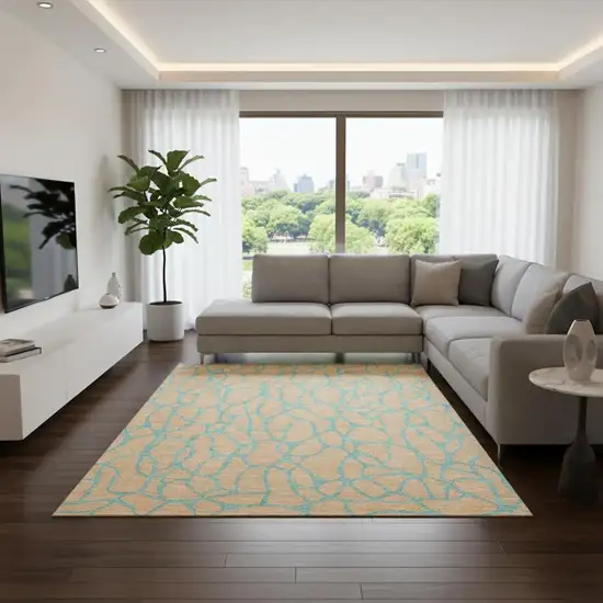 Mint Green And Peach Geometric Washable Area Rug With UV Protection Photo 2