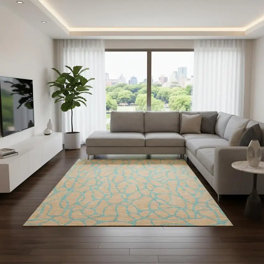 Mint Green And Peach Geometric Washable Area Rug With UV Protection Photo 2