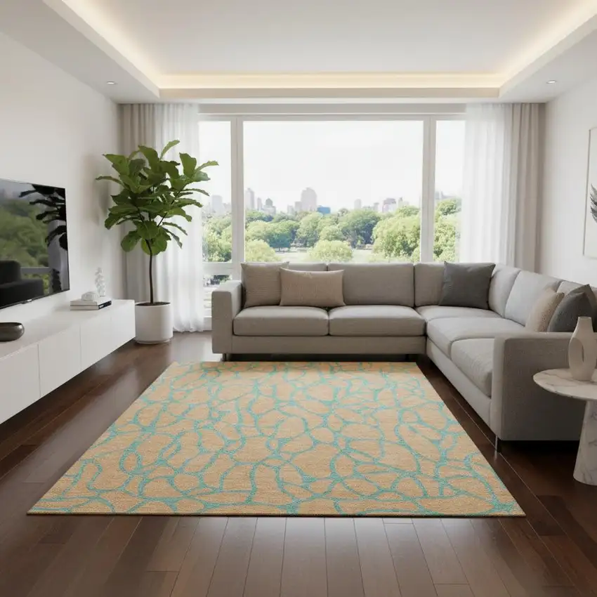 Mint Green And Peach Geometric Washable Area Rug With UV Protection Photo 2