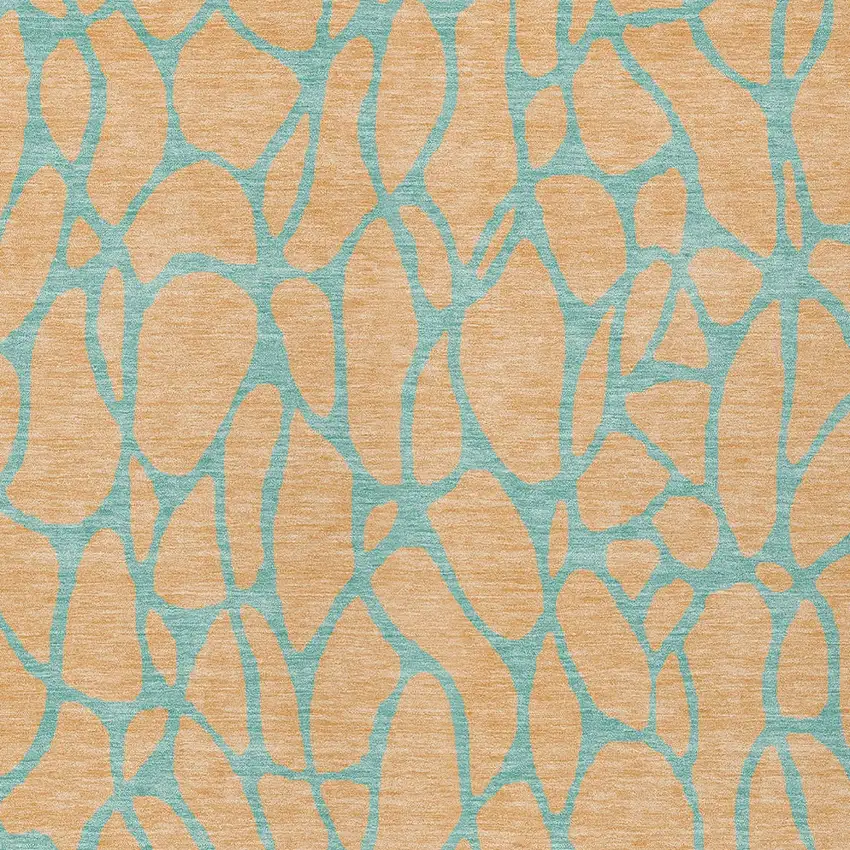 Mint Green And Peach Geometric Washable Indoor Outdoor Area Rug Photo 6