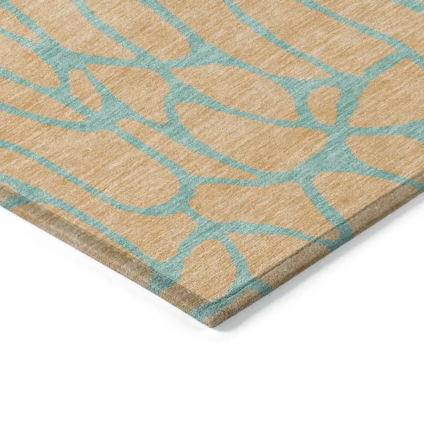 Mint Green And Peach Geometric Washable Indoor Outdoor Area Rug Photo 5