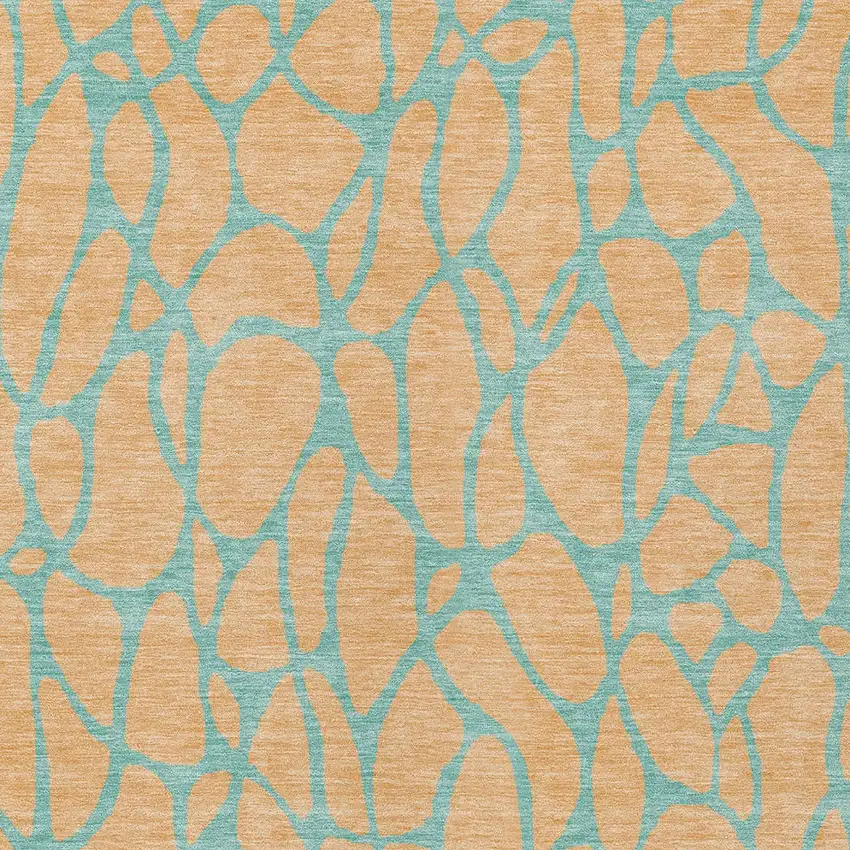 Mint Green And Peach Geometric Washable Indoor Outdoor Area Rug Photo 6