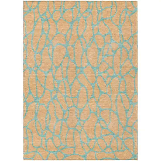 Mint Green And Peach Geometric Washable Indoor Outdoor Area Rug Photo 2