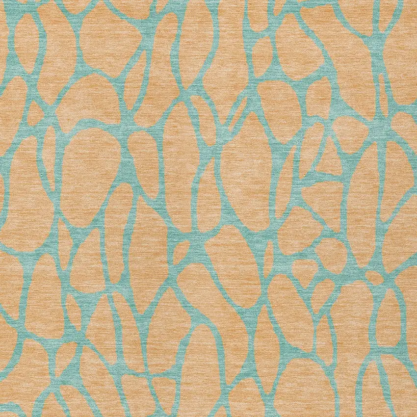 Mint Green And Peach Geometric Washable Indoor Outdoor Area Rug Photo 6