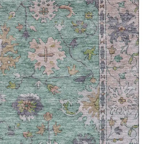 Mint Green And Peach Oriental Washable Area Rug With UV Protection Photo 3