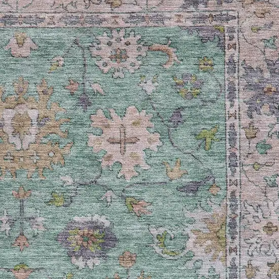 Mint Green And Peach Oriental Washable Area Rug With UV Protection Photo 3