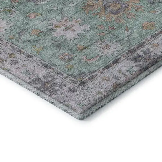 Mint Green And Peach Oriental Washable Area Rug With UV Protection Photo 7