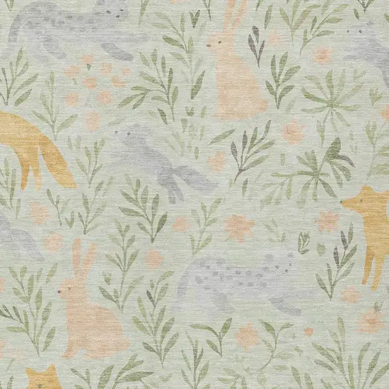 Mint Green And Pink Botanical Leaves Washable Indoor Outdoor Area Rug Photo 2
