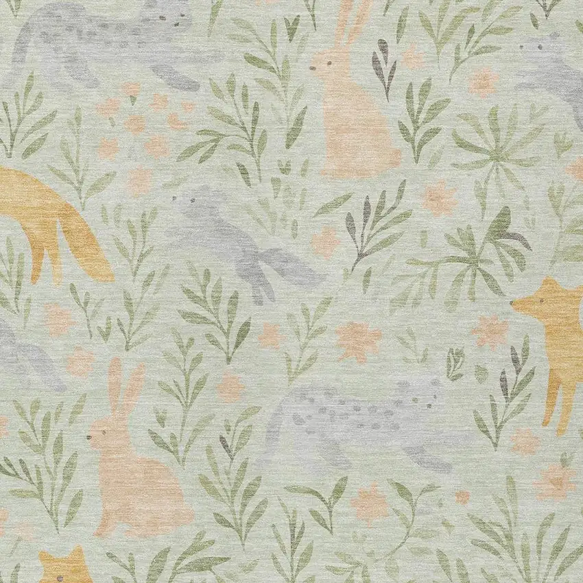 Mint Green And Pink Botanical Leaves Washable Indoor Outdoor Area Rug Photo 2