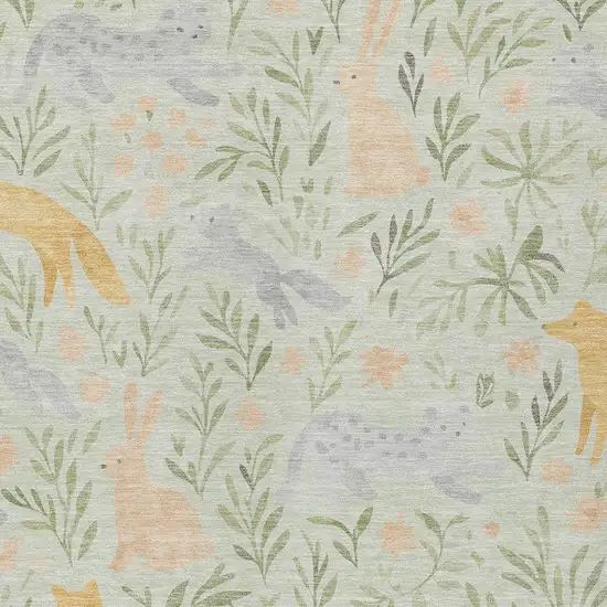 Mint Green And Pink Botanical Leaves Washable Indoor Outdoor Area Rug Photo 2
