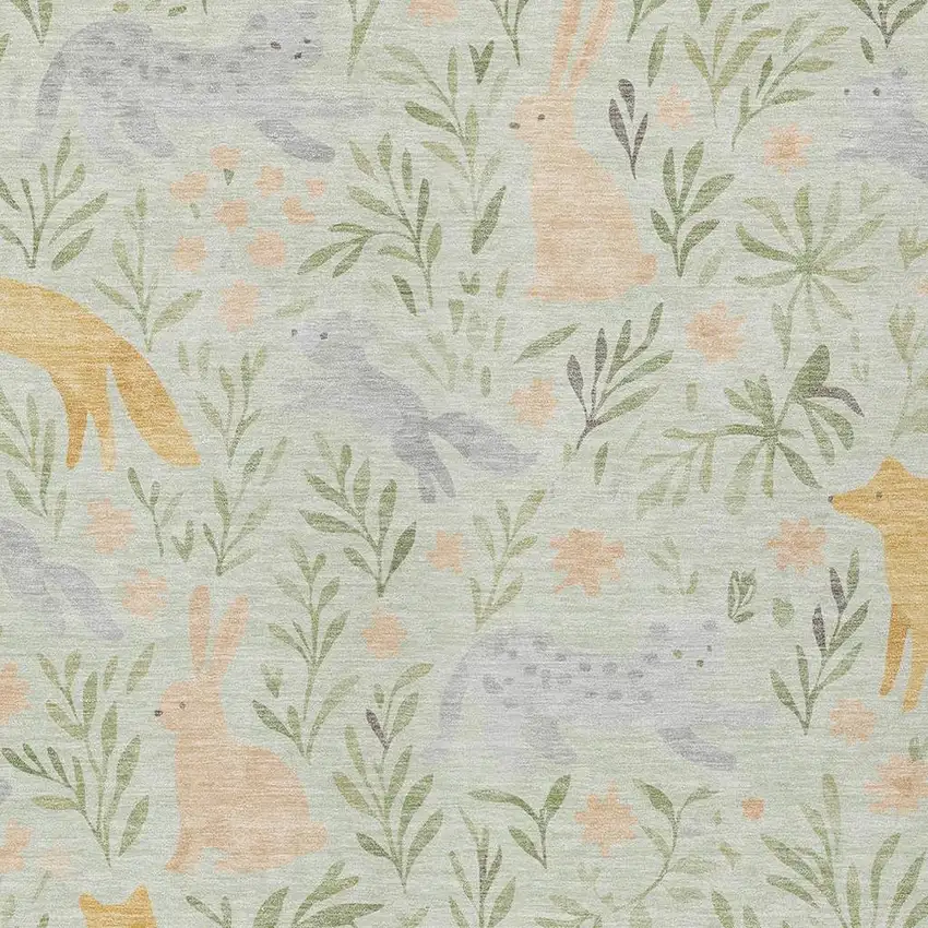 Mint Green And Pink Botanical Leaves Washable Indoor Outdoor Area Rug Photo 2