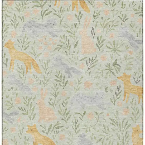 Mint Green And Pink Botanical Leaves Washable Indoor Outdoor Area Rug Photo 3