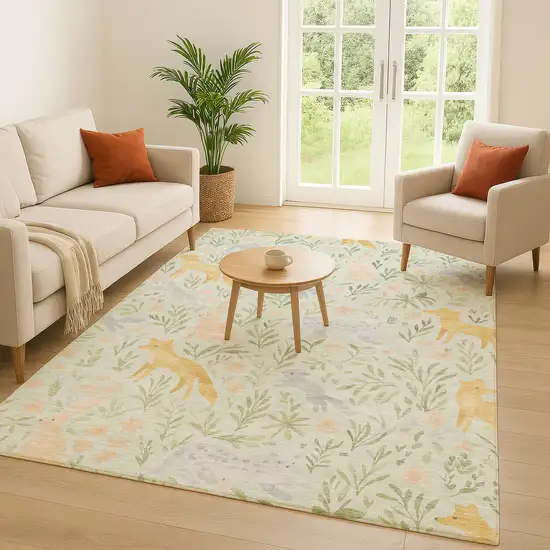 Mint Green And Pink Botanical Leaves Washable Indoor Outdoor Area Rug Photo 5