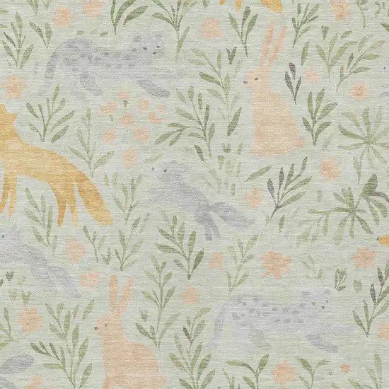 Mint Green And Pink Botanical Leaves Washable Indoor Outdoor Area Rug Photo 2