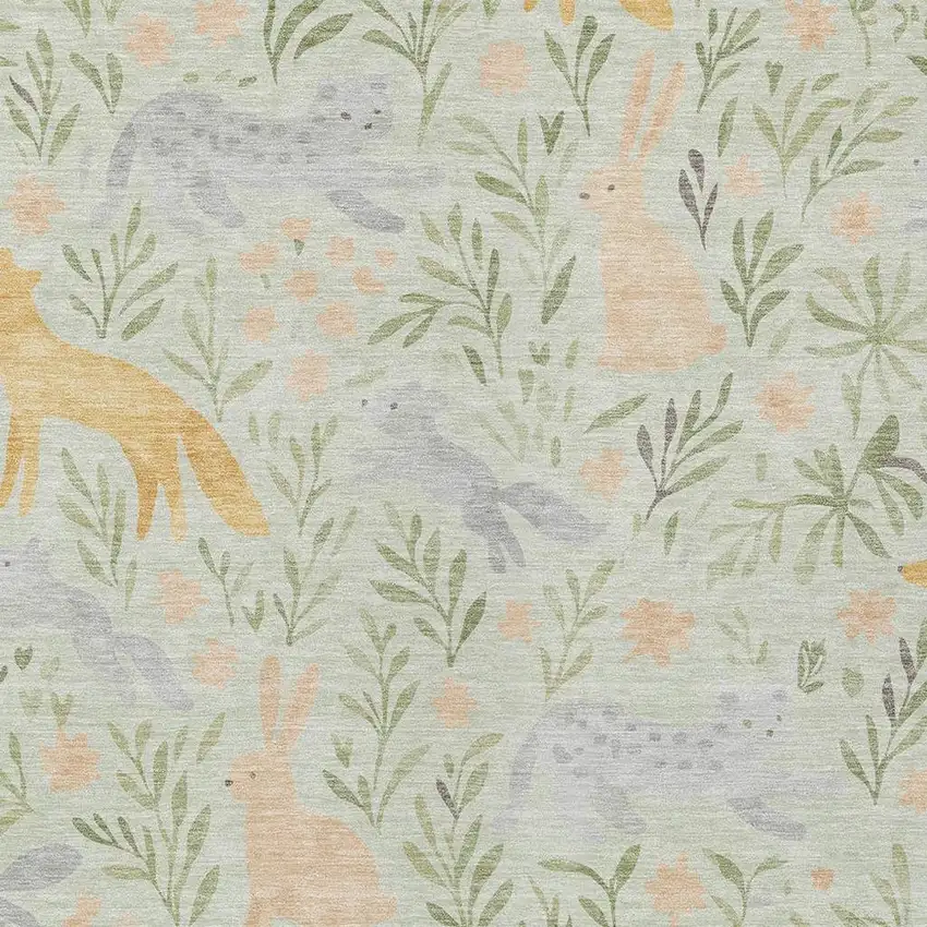 Mint Green And Pink Botanical Leaves Washable Indoor Outdoor Area Rug Photo 2