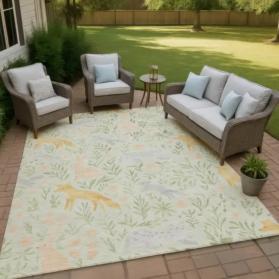 Mint Green And Pink Botanical Leaves Washable Indoor Outdoor Area Rug Photo 4