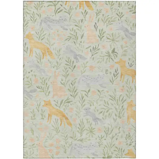 Mint Green And Pink Botanical Leaves Washable Indoor Outdoor Area Rug Photo 1