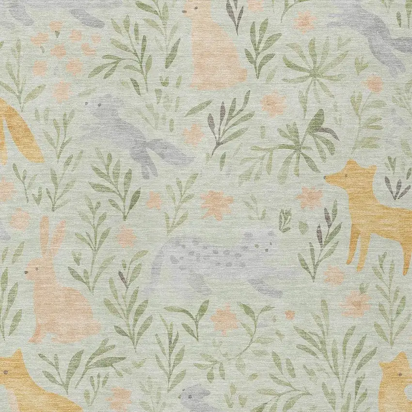 Mint Green And Pink Botanical Leaves Washable Indoor Outdoor Area Rug Photo 2