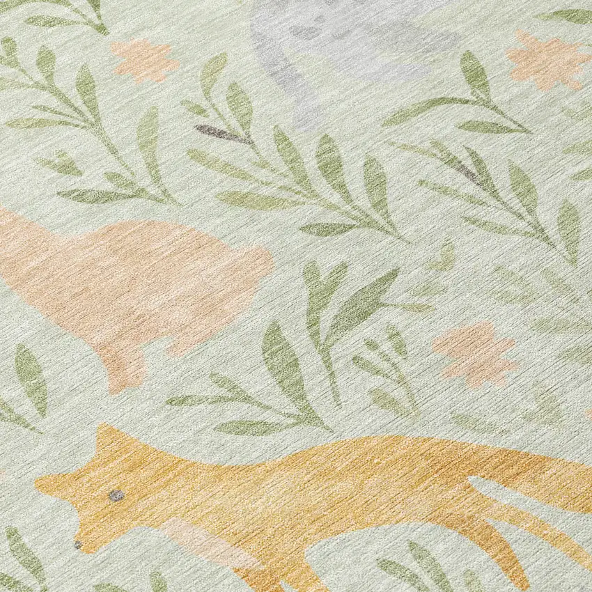 Mint Green And Pink Botanical Leaves Washable Indoor Outdoor Area Rug Photo 9